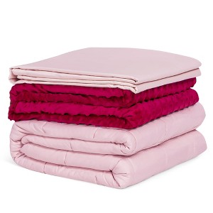 Costway 25lbs Heavy Weighted Blanket 3 Piece Set w/Hot & Cold Duvet Covers 60''x80''Pink\Green - 1 of 4