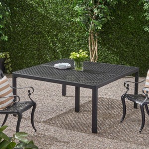 61'' Square Vintage Outdoor Patio Dining Table,Cast Aluminum Backyard Woven Tabletop Dining Table,Heavy Duty Outdoor Dining Table-Coolbibila - 1 of 4