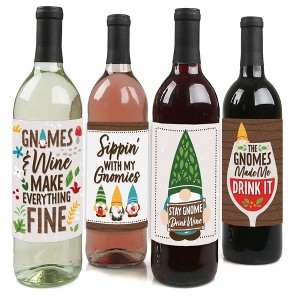 Big Dot of Happiness Garden Gnomes - Forest Gnome Party Decorations for Women and Men - Wine Bottle Label Stickers - Set of 4 - 1 of 4