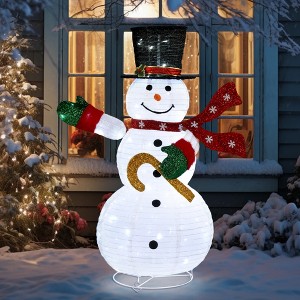 4FT Pop-Up Snowman with Top Hat & Scarf, Christmas Decorations Outdoor ...
