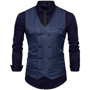 Lars Amadeus Men's Double Breasted V-Neck Slim Fit Formal Wedding Suit Vest - 1 of 4