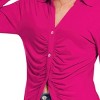 Slickblue Women's Stretch Button Down Shirt with Ruched Detail, Magenta, Long Sleeve, Size S-L - 3 of 4