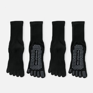 Anna-Kaci Women's 2-Pack Grip Toe Socks with Non-Slip Soles and Ribbed Knit in Neutral Tones for Yoga and Studio Classes - 1 of 3