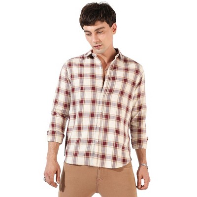Campus Sutra Men Men's Maroon & White Checks Print Shirt