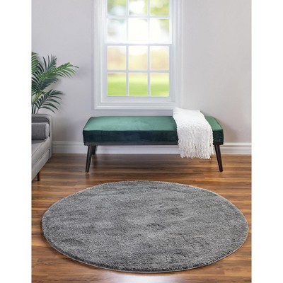 Cozy Elegance Round Gray Shag Area Rug, 3' 3" Diameter, Kid-Friendly