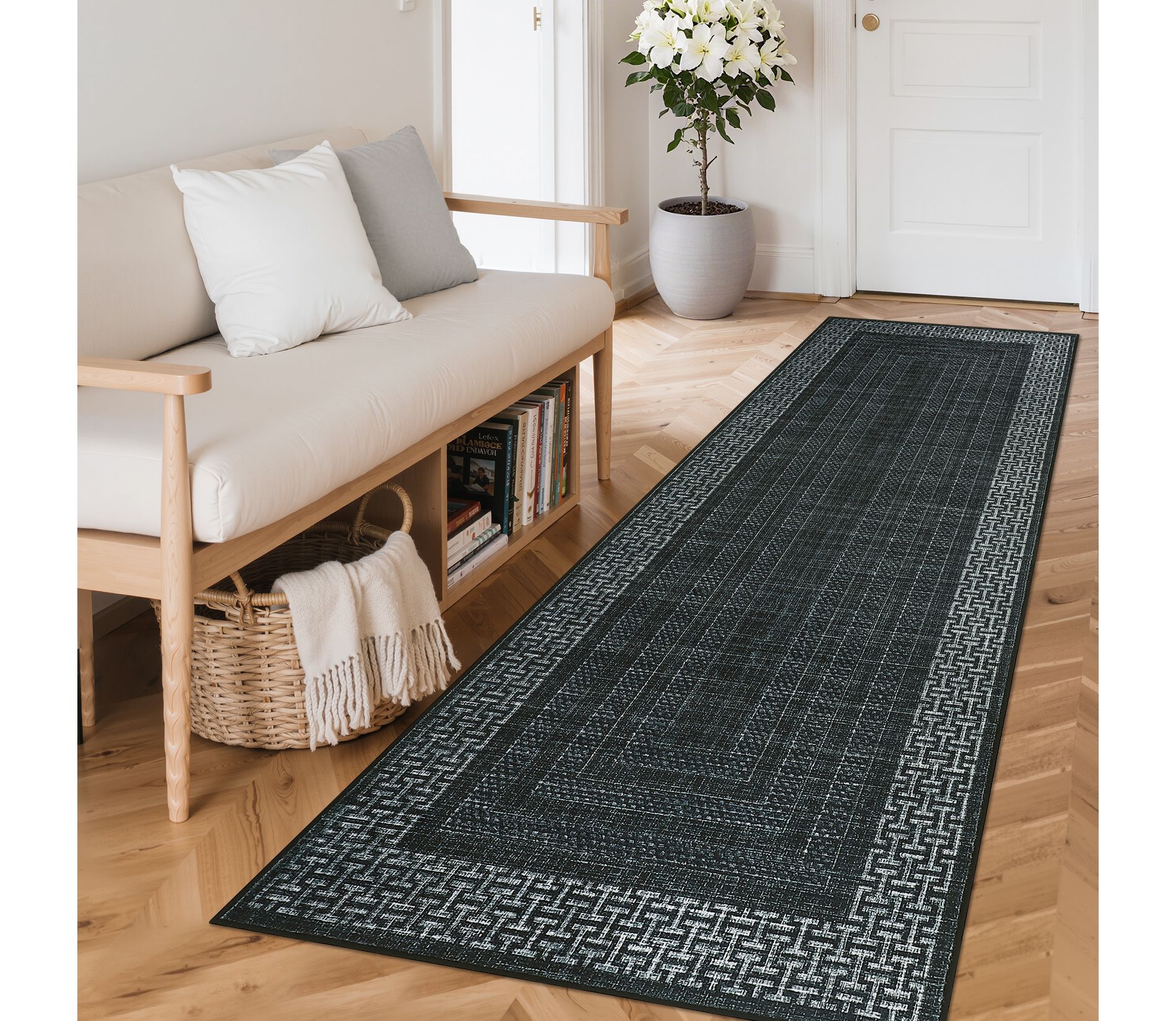Machine Washable Area Rug – Vintage Farmhouse Low Pile Carpet, Non-Slip & Mark Resistant, Soft for Living Room, Bedroom or Dining Room