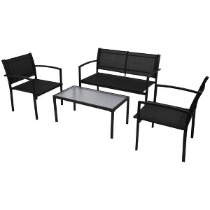 vidaXL 4 Piece Patio Lounge Set Textilene Black - 1 of 4