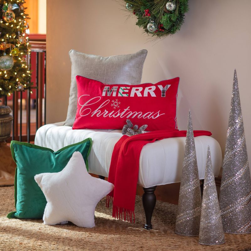 16.5&#34;x16.5&#34; Indoor Christmas &#39;Fur Star&#39; Square Throw Pillow Off White - Pillow Perfect, 5 of 9