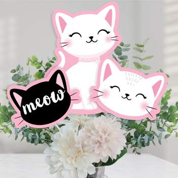 Big Dot of Happiness Purr-fect Kitty Cat - Kitten Meow Baby Shower or Birthday Party Centerpiece Sticks - Table Toppers - Set of 15