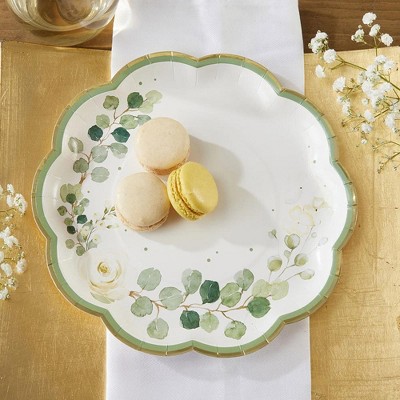 Sage Green and Gold Botanical Garden Party Tableware Set for 16 Guests