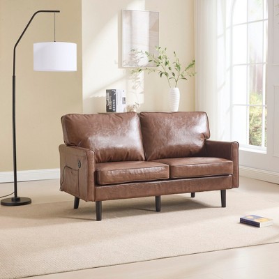 SKRAN Mid Century Modern Love Seat,  Couches for Living Room, Small Couch with USB & Removable Pillow Cover, Comfy Couch for Bedroom, Apartment