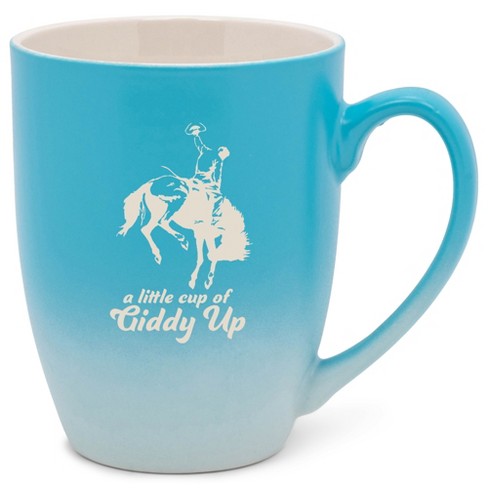 100 North Bucking Bronco 10 Ounce Blue and White Two Toned Ombre, Comfortably Fits Your Hands, Ceramic Tea Coffee Cup Mug, A Little Cup Of Giddy Up - image 1 of 1