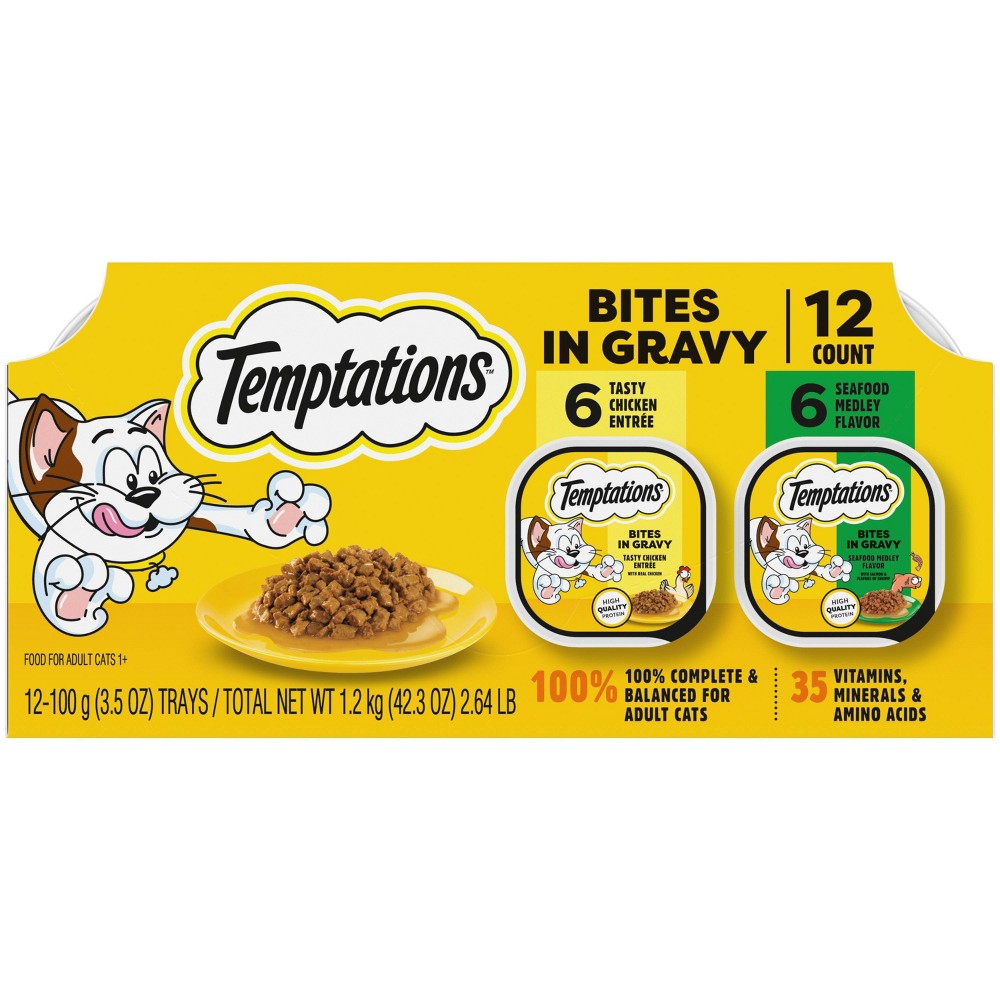 Temptations Bites in Gravy Seafood and Chicken Flavor Wet Cat Food - 12ct