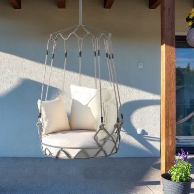 Outdoor Swing Seat Porch Hanging Basket Chair with UV-Resistant Olefin Cushion, Patio Porch Hammock Egg Chair for Balcony, Garden – Cuddlewood