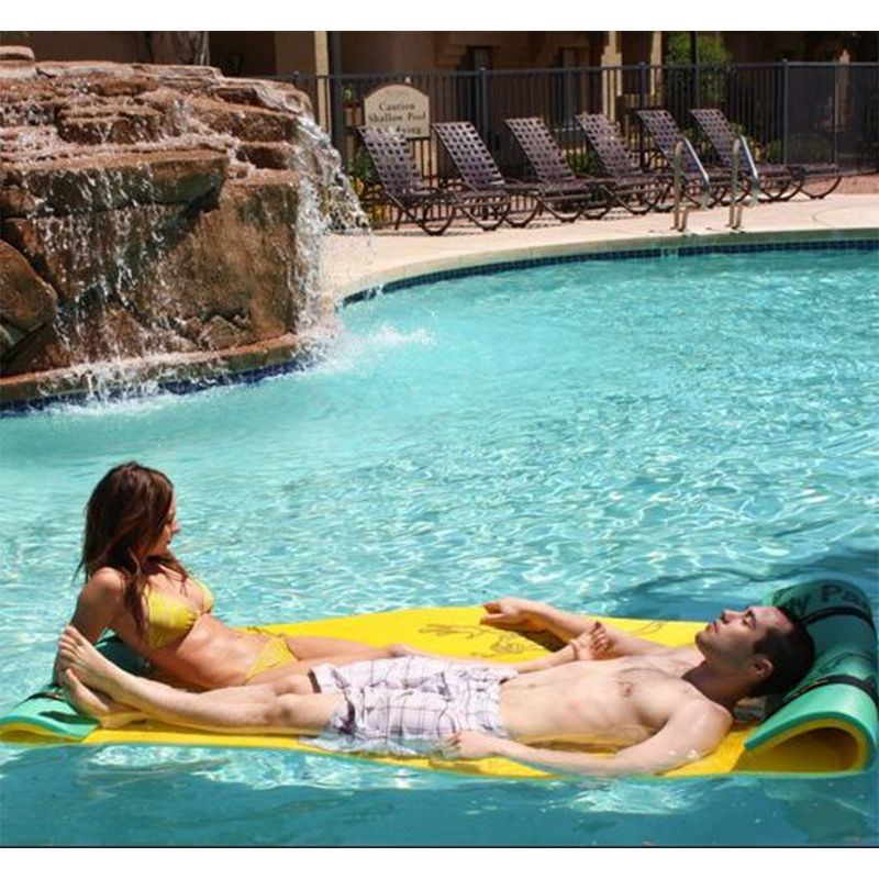 Aqua Lily Pad 9 x 3 Foot Tadpole Double Adult Floating Foam Pool Lounger Water Blanket Table Bed Mat with Pillow Straps & Storage Bag, Green/Yellow, 3 of 8
