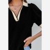 Amaryllis Women’s Puff Sleeve Scallop Trim Contrast Collared Knit Top with Split Neckline - 4 of 4