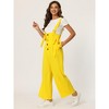 Allegra K Women's High Waist Wide Leg Belted Button Long Overalls Jumpsuit - 2 of 4