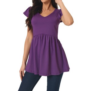 Seta T Women's Ruffle Cap Sleeve Flowy Hide Belly V Neck Babydoll Tunics T-Shirt - 1 of 4