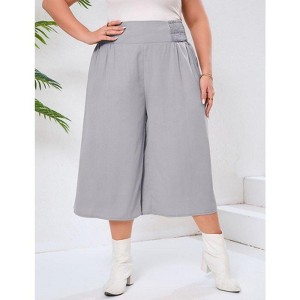 Coolmee Women Plus Size Palazzo Pants Wide Leg Smocked Waist Casual Loose Pants with Pockets - 1 of 4