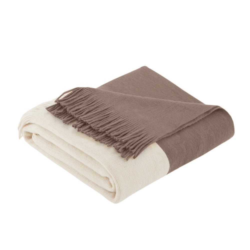 Photos - Duvet 60"x50" Color Block Faux Cashmere Throw Blanket Taupe - Ink+Ivy: Luxury Glam Style, Fringe Detail, Hand Wash