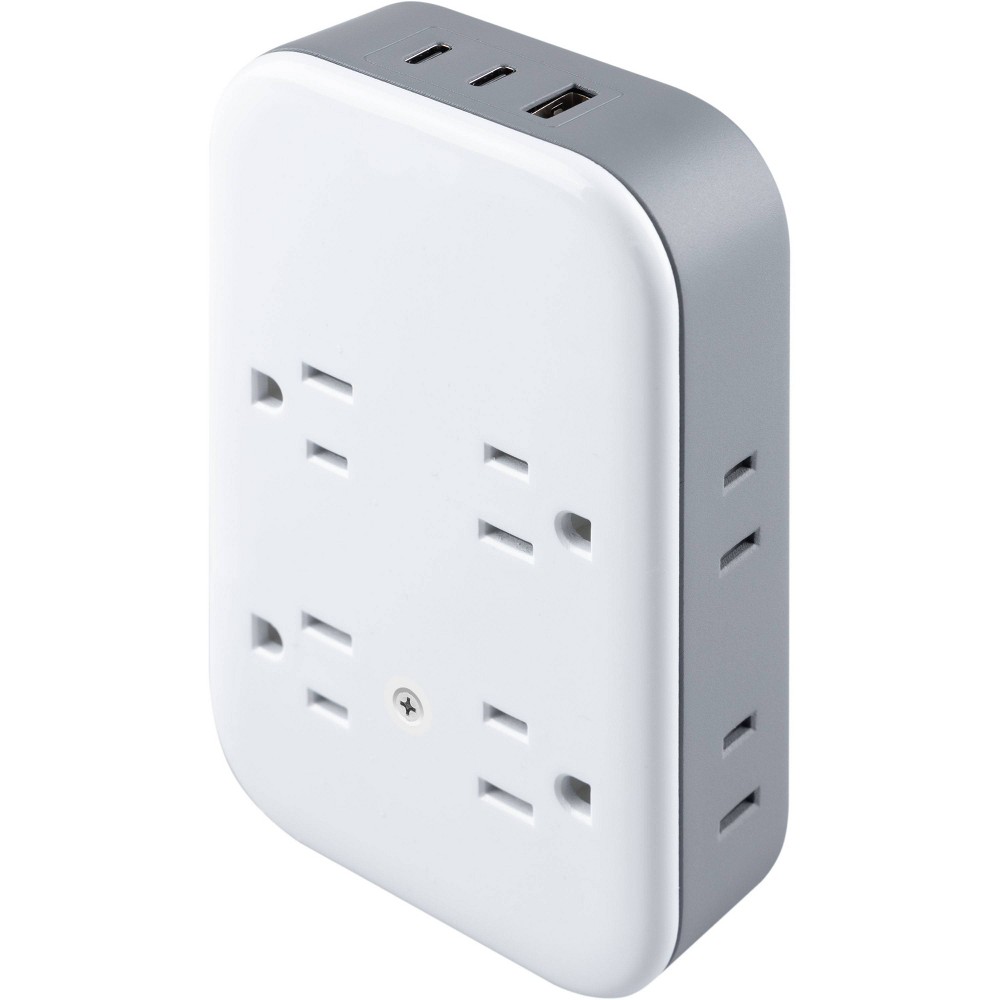 GE 8 Outlet Extender Surge Protector with USB Ports Multi Plug Wall Splitter and Plug Adapter AC Outlets 2 USB-C 1 USB-A 1140 Joules