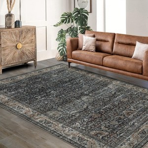 Washable Area Rugs Boho Distressed Rug for Living Room Non Slip Vintage Throw Carpet Indoor for High Traffic Areas - 1 of 4