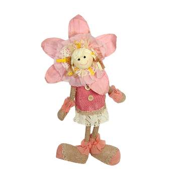 Northlight 13.5" Pink, Cream and Tan Spring Floral Standing Sunflower Girl Decorative Figure