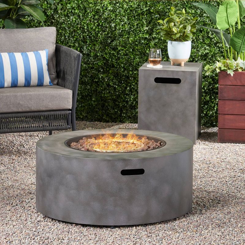Wellington Round 32&#34; Iron Gas Fire Pit with Tank Holder Light Gray - Christopher Knight Home, 3 of 7