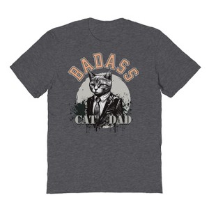 Rerun Island Men's Badass Cat Dad Short Sleeve Graphic Cotton T-Shirt - Dark Heather XXL - 1 of 3