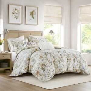 Sapphtopaz 5 PCS Duvet Set Cotton Elegance Refreshing Floral Sateen Print & Embroidery Bedding Set with 2 Throw Pillow Bedding Set - 1 of 4
