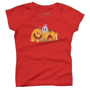 Girl's Design By Humans Halloween Cartoon Pumpkins And Ghost By VectorVillain T-Shirt - 1 of 4