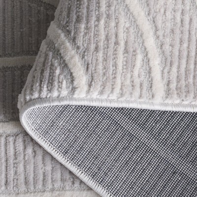 Beige and Grey Geometric 9' x 12' Synthetic Area Rug