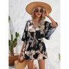 Summer Leaf Print Short Sleeve Flared Hem V-Neckline Comfortable Chic Button Down Midi Dress - 2 of 4