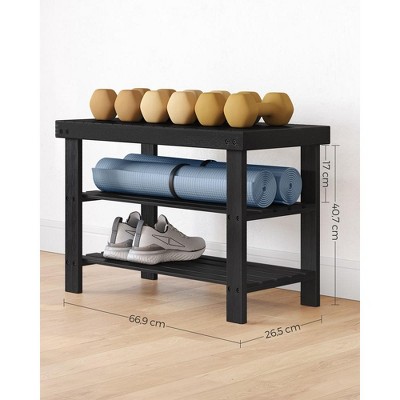 Black Bamboo 3-Tier Shoe Rack Bench with Storage