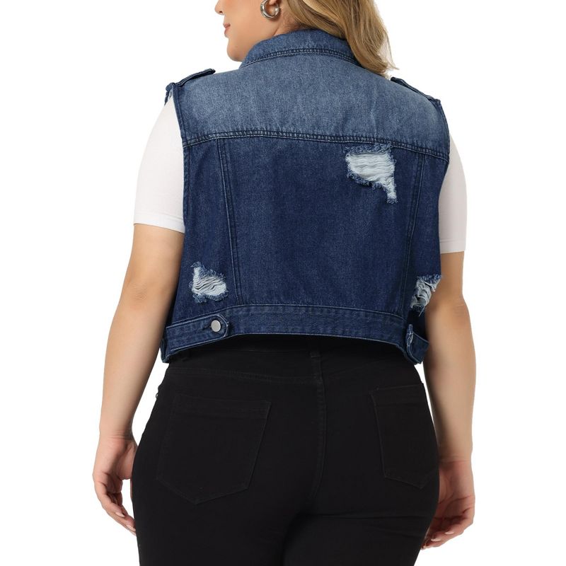 Agnes Orinda Women's Plus Size Sleeveless Chest Pockets Button-Up Denim Vests, 4 of 6