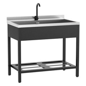 Karl Home 41.7 in. Freestanding  Stainless Steel Utility Sink with Towel Rack and Storage Shelf - 1 of 4
