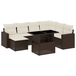 vidaXL 8 Piece Patio Sofa Set with Cushions - Brown and Cream - 1 of 4