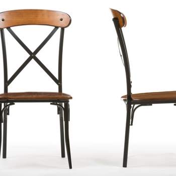 Set of 2 Broxburn Wood & Metal Dining Chairs Brown - Baxton Studio: Mid-Century Modern, Geometric Design