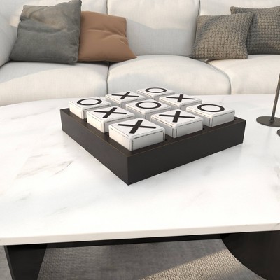 Sophisticated Black Wood Tic Tac Toe Game Set 14" with White Pieces