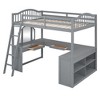 Full Size Wooden Loft Bed with U-shaped Desk and Tri-fold Mirror - 4 of 4