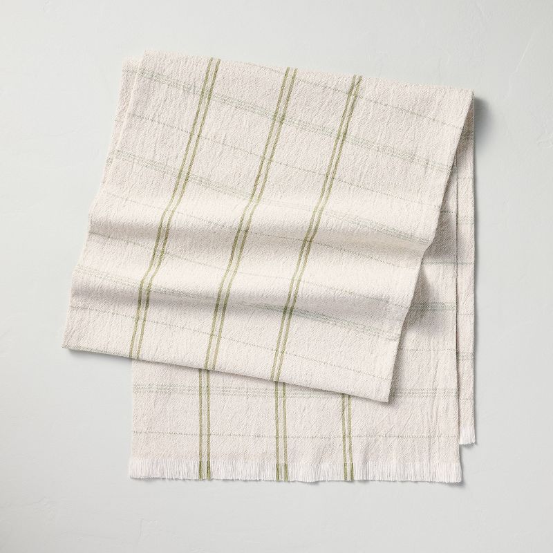 20&#34;x90&#34; Tri-Stripe Plaid Woven Table Runner Light Green/Natural - Hearth &#38; Hand&#8482; with Magnolia, 1 of 5