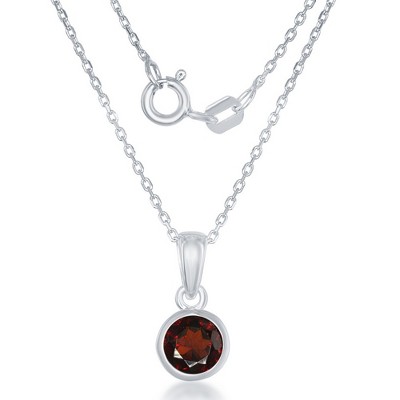Bella Silver Sterling Silver, "January" Bezel Set 18" Pendant Necklace  - Garnet - Red