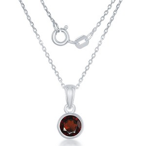Bella Silver Sterling Silver, "January" Bezel Set 18" Pendant Necklace  - Garnet - Red - 1 of 2