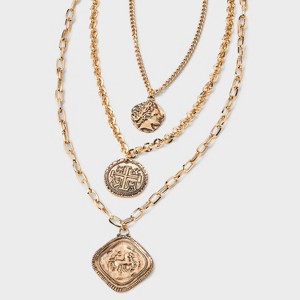 Coin Medallion Quartz Pendant Multi-Strand Necklace - Universal Thread™ Gold - 1 of 4