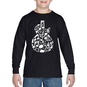 LA Pop Art Music Notes Guitar - Boy's Word Art Long Sleeve T-Shirt - 1 of 4