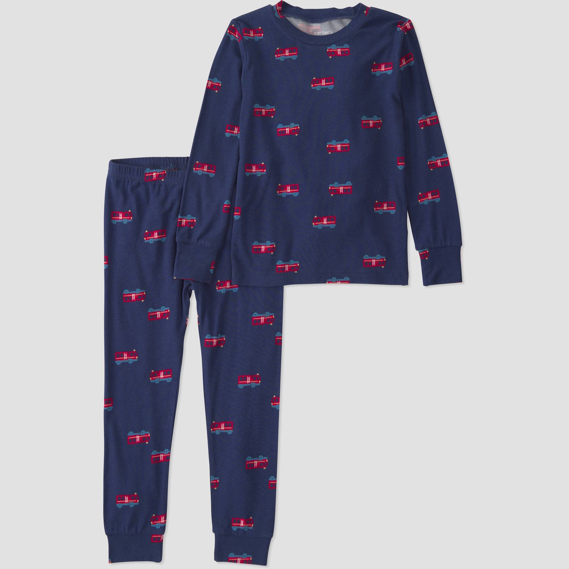 Carter's Just One You® Toddler Boys' 2pc Comfy Soft Firetrucks Pajama Set - Navy Blue 2T