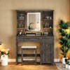 Sevobal Vanity Tables Farmhouse Vanity Desk with Spacious Storage, Glass Tabletop Vanity Cabinet with Matching Stool for Bedroom, Brown - 4 of 4