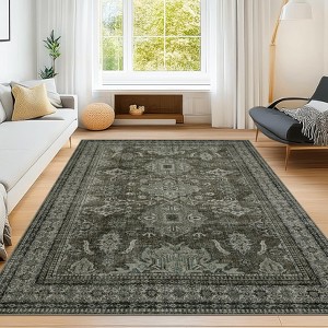 EcoSummer 60×84 in Washable Area Rug – Boho Vintage Floral Oriental Rug in Green, Stain-Resistant with Non-Slip Backing for Bedroom & Living Room - 1 of 4
