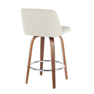 Cream Walnut 17.5" Mid-Century Modern Swivel Counter Stool Set