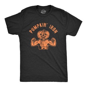 Mens Pumpkin Iron Tshirt Funny Halloween Workout Fitness Jack-O-Lantern Graphic Tee - Crazy Dog Men's T Shirt - 1 of 4